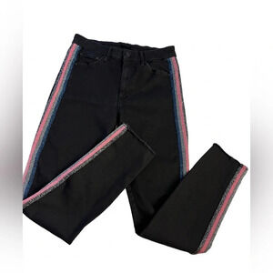 Mother High Waisted Looker Ankle Fray Guilty Glitter Racer Black Jeans